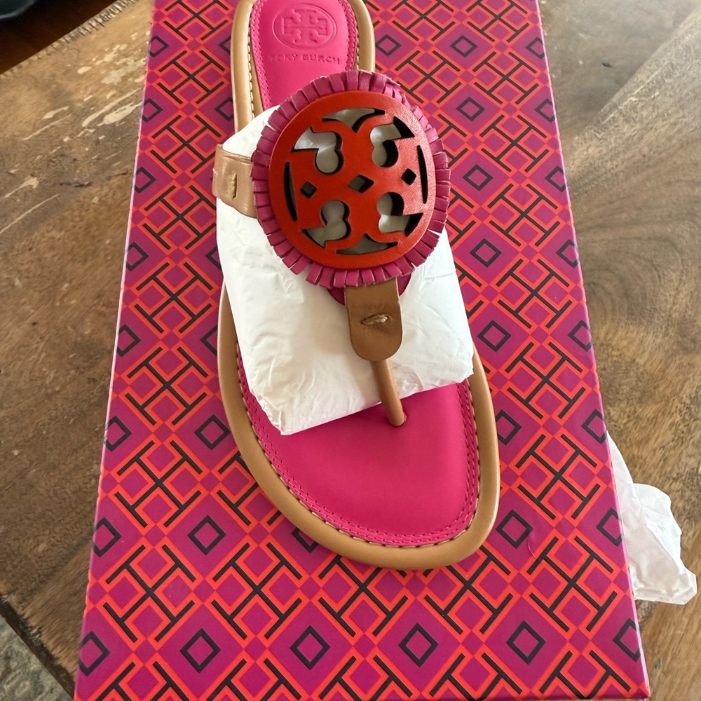 Tory Burch Pink and Tan Sandals